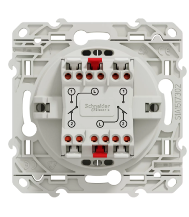 SCHNEIDER Double Interrupteur va-et-vient Blanc ODACE, 10A, S520214à vis