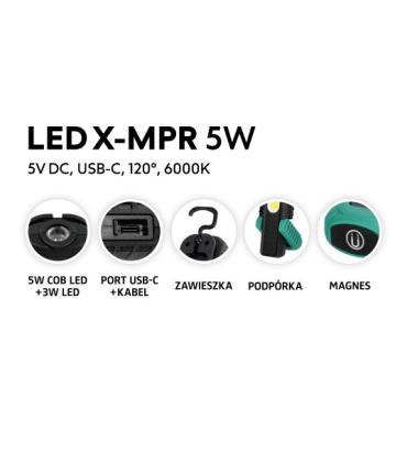 Lampe torche LED X-MPR 5W + 3W 6000K IP54 LED2B 5V