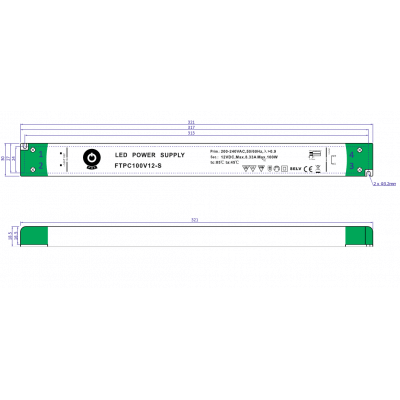 DRIVER LED FTPC100V12-S 100W 12V 8.33A IP20