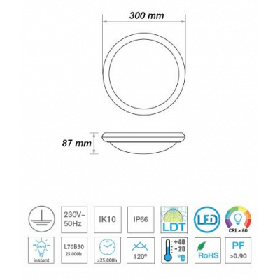 OSLO Hublot LED 22W IP66, IK10 avec detecteur de mouvement