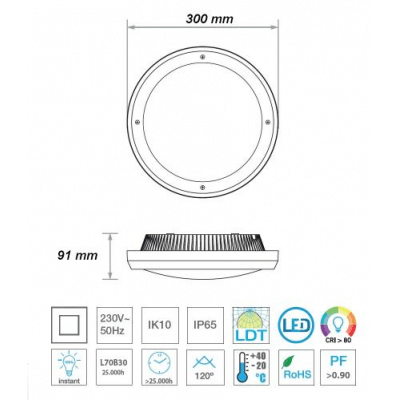 Hublot LED SOUL IK10  et IP65 avec ou sans détecteur