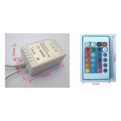 Contrôleur RGB 12V 2A IR avec télécommande pour Modules Et Rubans Led