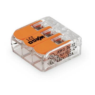 Boite 50 WAGO 221-413 de 3 entrées file souple ou rigide 0.14-0.2- 4mm²