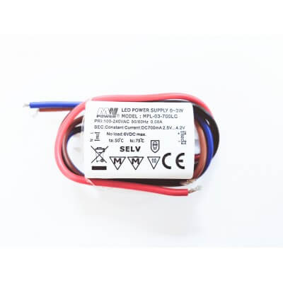 Mini driver LED MPL 03 700LC 3W de 2.5V a 4.2V étanche IP65 En stock
