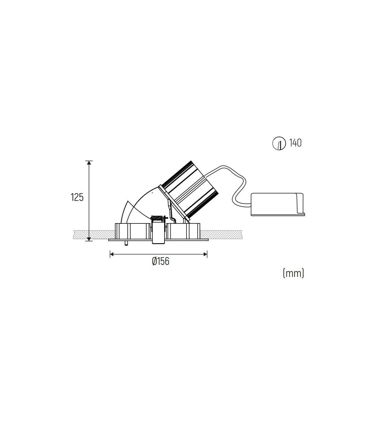 Spot encastrable LED IP65 noir dimmable 24W diamètre 190mm