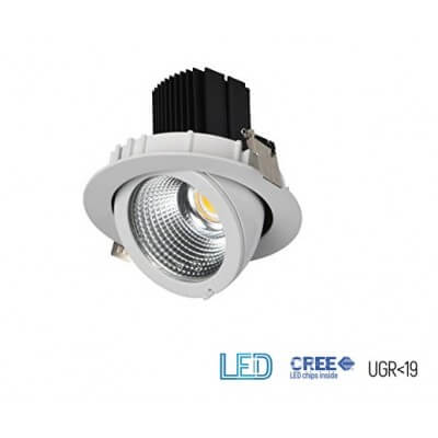 Projecteur Encastrable LED Techno 30W Blanc 4000K 3000 lumens IP20 IK08 diamètre de perçage 140mm
