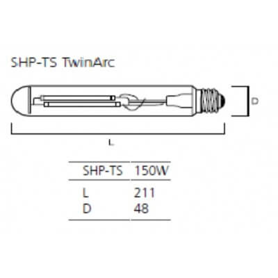 Lampe sodium SYLVANIA SHP-TS 150W TWINARC E40 SL 100V 0020739 tubulaire
