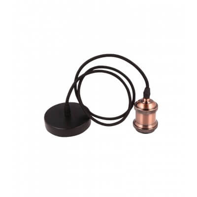 Porte lampe suspension 50W max E27 220V aluminium cuivre antique