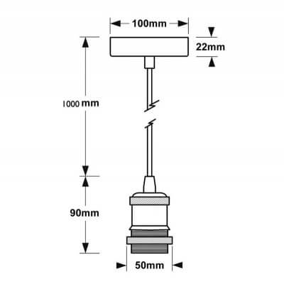 Porte lampe suspension 50W max E27 220V aluminium cuivre antique
