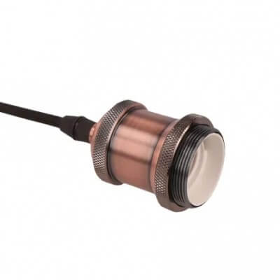 Porte lampe suspension 50W max E27 220V aluminium cuivre antique