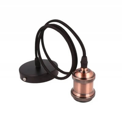 Porte lampe suspension 50W max E27 220V aluminium cuivre antique