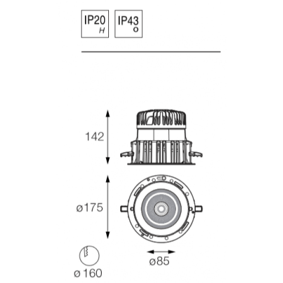 Encastrable LED CCTLed ARCHITECTURAL BLACK 32W 4000K  2366 lumens diamètre de perçage 160mm