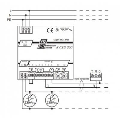 Raccordement RVLED250 Variateur-Gradateur Spécial LED par coupure de phase