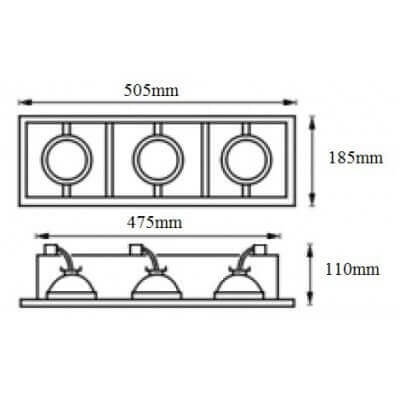 Spot encastrable Cardan pour 3 lampes AR111 12v 50w