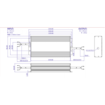 GLSV-320B012 Alimentation LED boîtier métallique 264W 12V 22A étanche IP67