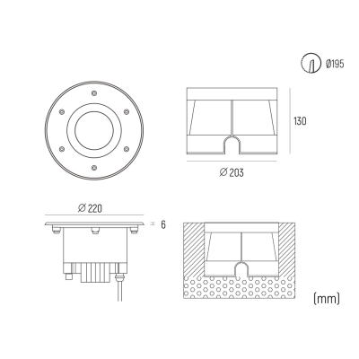 Schéma Spot LED de sol TOBA XL en acier inoxydable IP67 24W 4000K blanc froid 1800lm