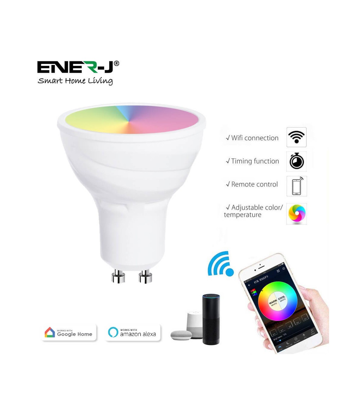 Ampoule connectée Smart Ener-j Wifi LED 5W RGB- W-WW culot GU10