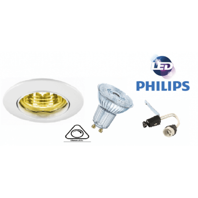 Kit spot rond Led Encastrable Philips 5wsubstitut 50w 3000k GU10 230V Dimmable