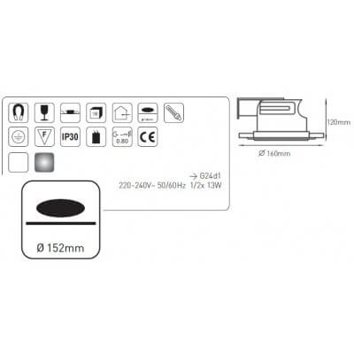 Downlight fluocompact rond 2x13w complet avec lampes et ballast