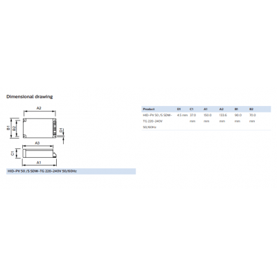 Dimensions Ballast électronique Philips HID-PV  C 50w/s SDW-TG 220-240v 88753200