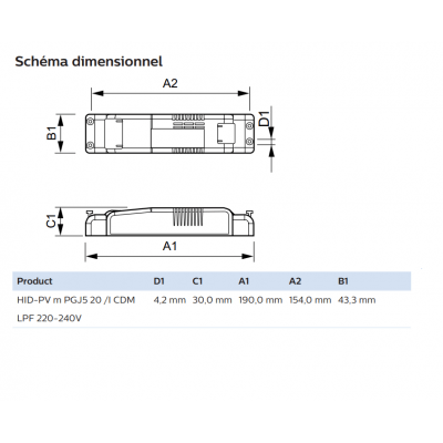 Mini platine électronique 20W Philips HID-PV m 20 /I CDM LPF 220-240V 50/60Hz