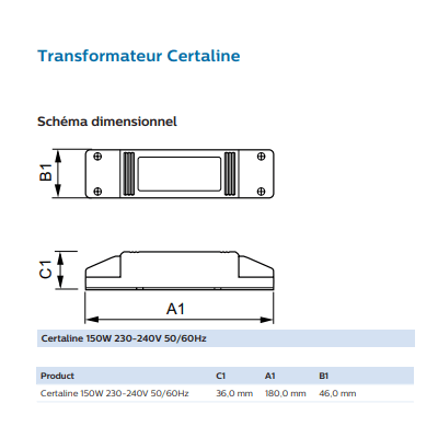 Schéma Transformateur basse tension Philips Certaline 50-150w 220-240V 50/60Hz 634091