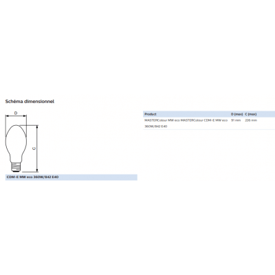 Ampoule iodure métallique Philips Master Colour CDM-E MW Eco 360W/842 E40 595688