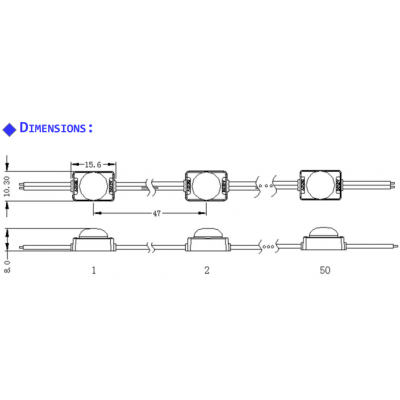 Dimensions de la Chaîne de mini module 1 white-LENS160 0.3W