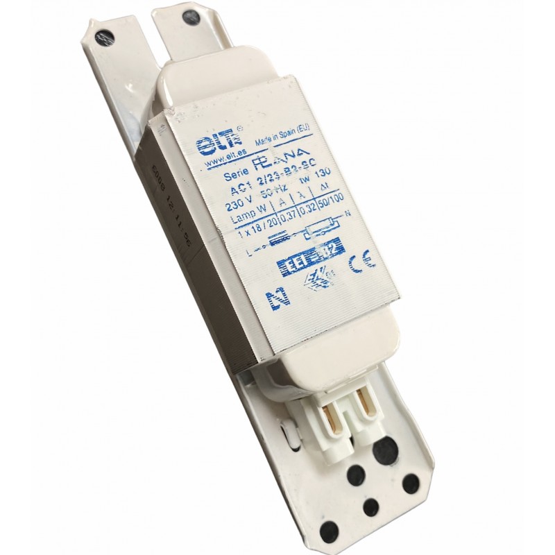 ELT AC1 2/23-B2-SC Ballast ferromagnétique 1X18W ou 1x20W clipsable 0,37A tube forme T8 ELT AC1 2/23-B2-SC Ballast ferromagnétique 1X18W ou 1x20W clipsable 0,37A tube forme T8