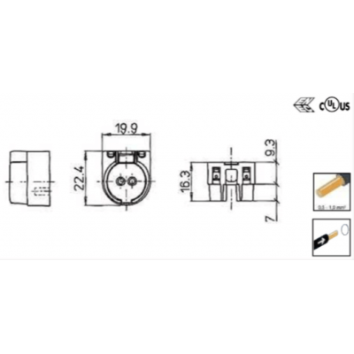 Douille volante de connexion 500V-2A T110°C SCHEMA