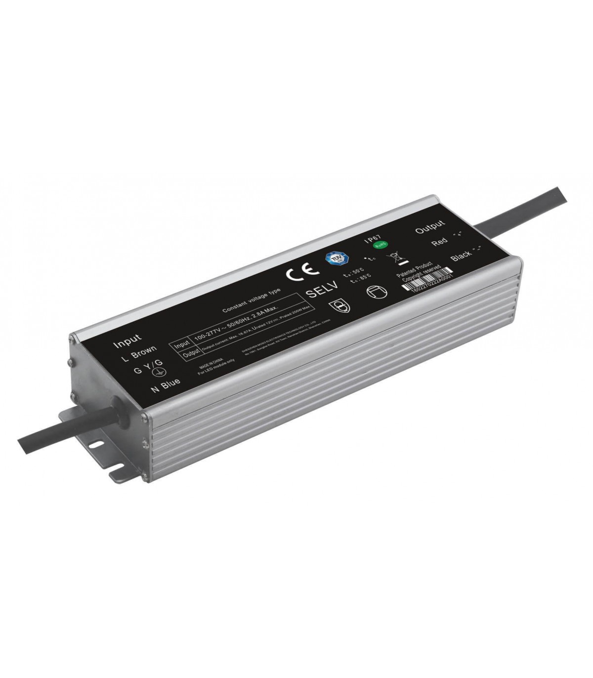 GLSV-200B012 Alimentation LED métallique 200W 12V 16.6A étanche IP67