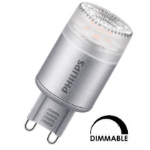 Ampoule LED capsule Philips 2.3W substitut 25W 215 lumens blanc chaud 2700K 220-240V dimable G9