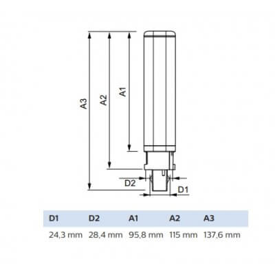 Ampoule LED Philips 2 pin 4,5W substitut 10-13W 475 lumens Blanc neutre 3000K G24D-1