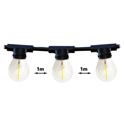 Guirlande étanche NOIR 10mètres 10* douilles E27 de 15w max cable prise inclus