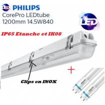 Réglette Double Philips 2*14.5W 1600 lumens Blanc froid 4000K IK08 IP65 étanche INOX 1200mm