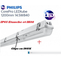 Réglette 1*T8 avec tube Philips 14,5W 1600 lumens Blanc froid 4000K IK08 IP65 étanche 1200mm