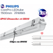 Réglette 2*T8 avec 2 tube LED Philips 20W substitut 58w 4400 lumens 6500K Blanc lumière du jour IK08 IP65 étanche 1500mm