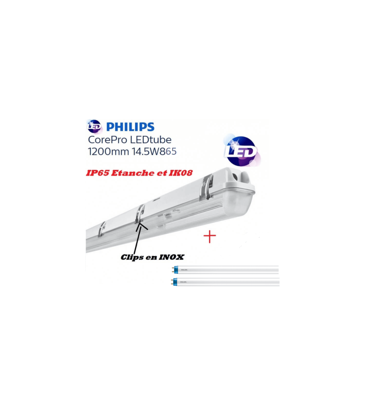 Réglette étanche LED IP65, IK08, cablage traversant, switch 3000