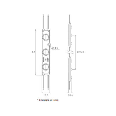 SCHEMA Chaîne de 25 modules LED 3 points 1.5w/module Blanc lumière du jour 6500k 12V IP67 160°