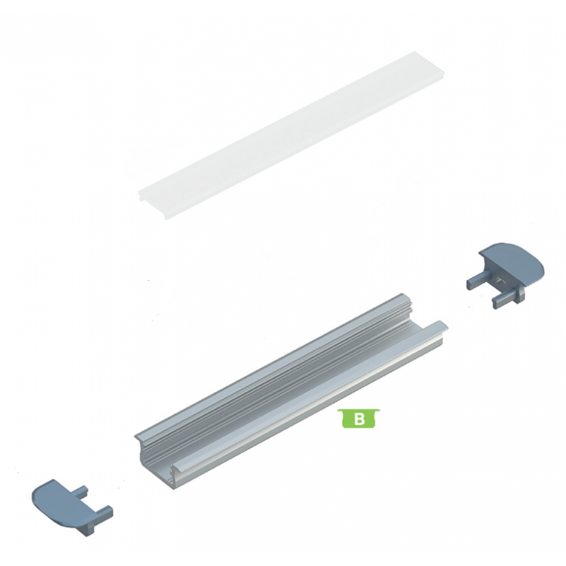 Kit profile Alu Type B encastré 2m avec couvercle + 2 bouchons de finition 10-0020-20 Kit profile Alu Type B encastré 2m avec couvercle + 2 bouchons de finition 10-0020-20