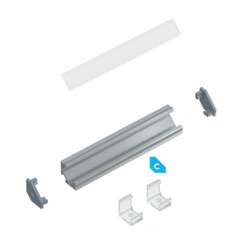 Kit profile Alu Type C encastré 1m avec couvercle + 2 bouchons de finition 10-0031-10 Kit profile Alu Type C encastré 1m avec couvercle + 2 bouchons de finition 10-0031-10