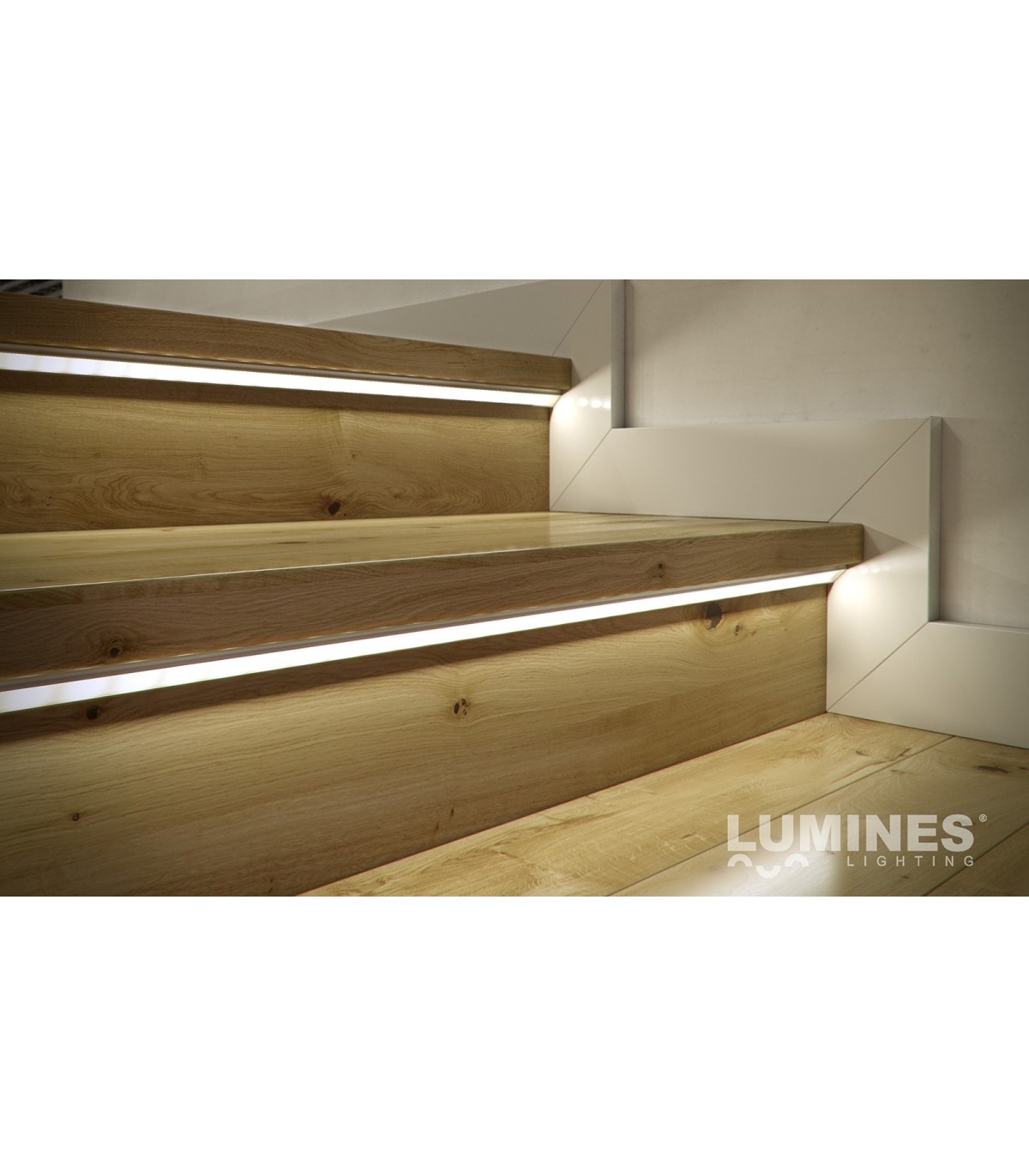 Le profilé d'angle en aluminium de 38,7x39mm avec des bandes LED permet un  double éclairage des murs et des plafonds