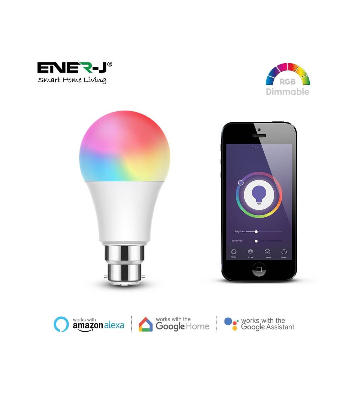 Ampoule connectée Smart Led Ener-j LED A60 9W équivalent 60W B22 RGB CCT