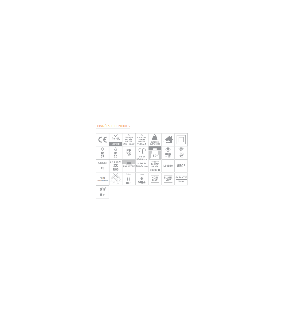 Spot LED orientable 7.5W 3000K blanc chaud 720lumens diamètre de perçage  68mm