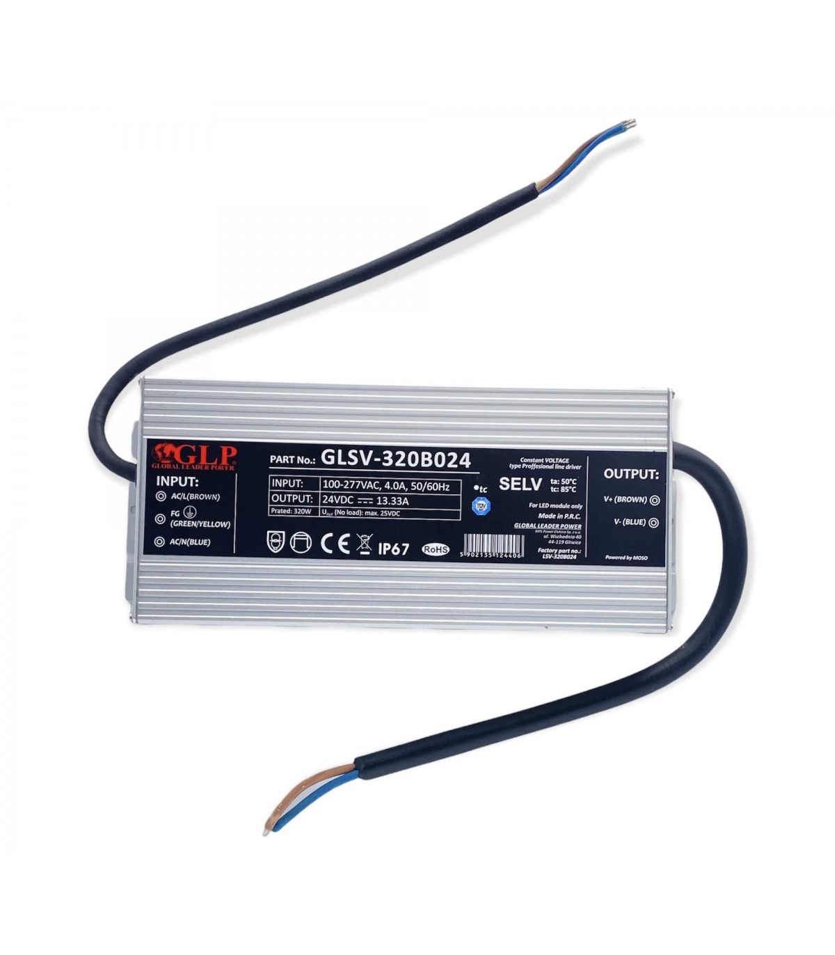 Alimentation LED métallique GLSV 320W 24V 13.33A étanche IP67 GLSV