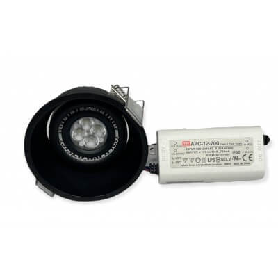 Spot LED DEEP encastré rond orientable noir 9W 420lumens Blanc chaud 3000K MEANWELL 12V