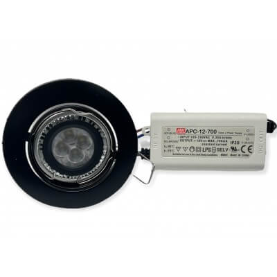 Spot LED CLASSIC encastré rond orientable noir 9W 420lumens Blanc chaud 3000K MEANWELL 12V