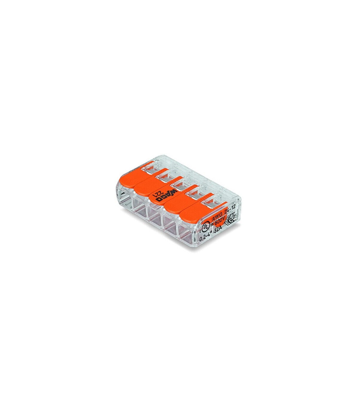 Wago 221-413 Borne Mini Connexion à Leviers 3 Fils Souples ou Rigides  jusqu'à 4 mm² Intensité Max 32A Tension 450v