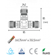 Connecteur étanche IP68 M20T 3 entrées 2P+T 2x0,75mm² à 3G2,5mm² 400V 24A