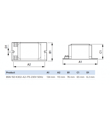 Philips Ballast Ferromagnétique pour lampe Iodure ou sodium 150w BSN 150 K302-A2-ITS 230V